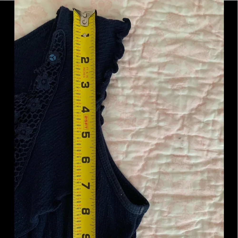 Children's Place Tank Top Girls L 10/12 Navy Blue Crochet Sequin Ruffle Textured